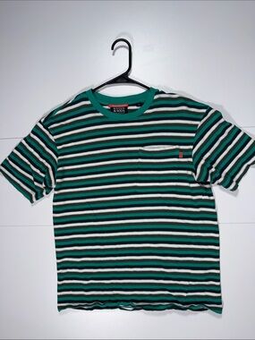 Scotch & Soda Teal, Black & White Striped Tee with Coral Tag
